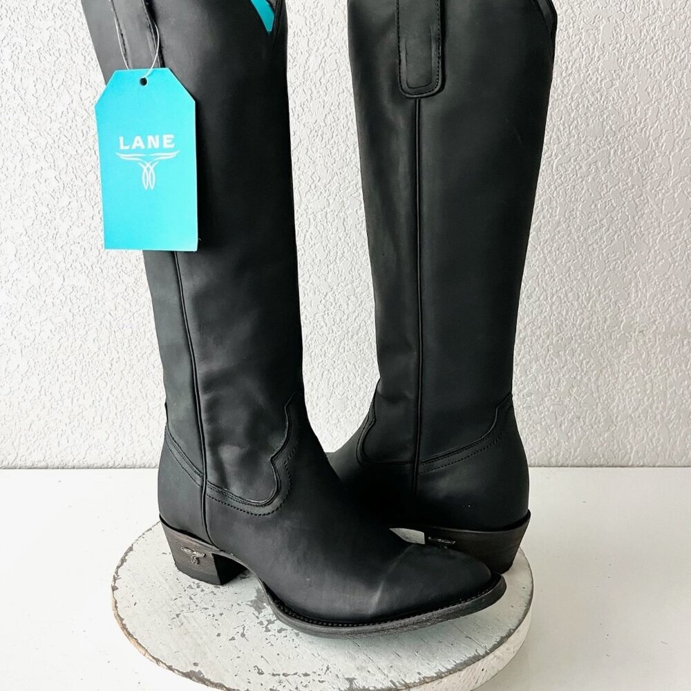 Lane PLAIN JANE Black Cowboy Boots Western Cowgirl Mid Calf Tall Womens Size 7.5